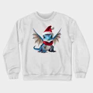 Realistic Artwork of a Cute Blue Baby Dragon Wearing a Red Santa Christmas Hat Crewneck Sweatshirt